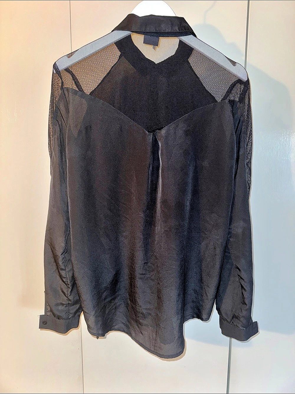 Black Mesh Sleeve & Shoulder Button Down Shirt - Picture 2 of 6